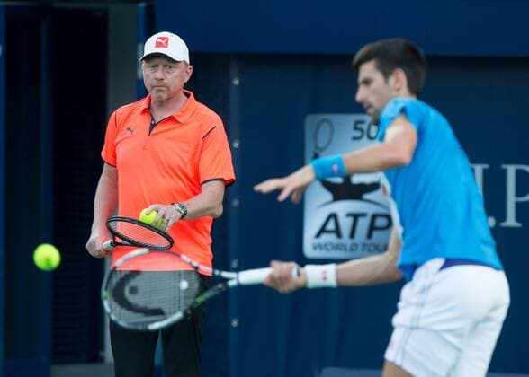Novak Djokovic und Coach Boris Becker beim Training Tennis - Dubai Duty Free Tennis Championships - ATP Tennis Herren - - Dubai - - United Arab Emirates - 21 February 2016. Â