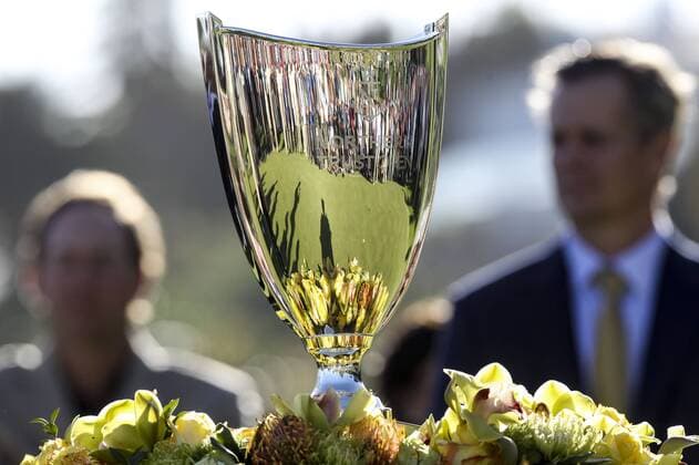 Feb. 21, 2016 - Los Angeles, California, U.S - The trophy of the PGA Golf Herren Tour Northern Trust Open golf tournament at Riviera Country Club on February 21, 2016, in Los Angeles. Bubba Watson won the Northern Trust Open. Bubba Watson Wins Northern Trust Open - ZUMAc68_