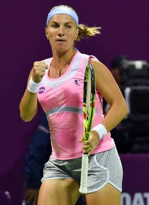 Svetlana Kuznetsova of Russia reacts during the women s singles match against Julia Goerges of Germany at WTA Tennis Damen Qatar Open 2016 at the International Khalifa Tennis Complex of Doha, Qatar, Feb. 22, 2016. Svetlana Kuznetsova won 2-0. ) (SP)QATAR-DOHA-TENNIS-QATAR OPEN 2016-WOMEN S SINGLES Nikku 
