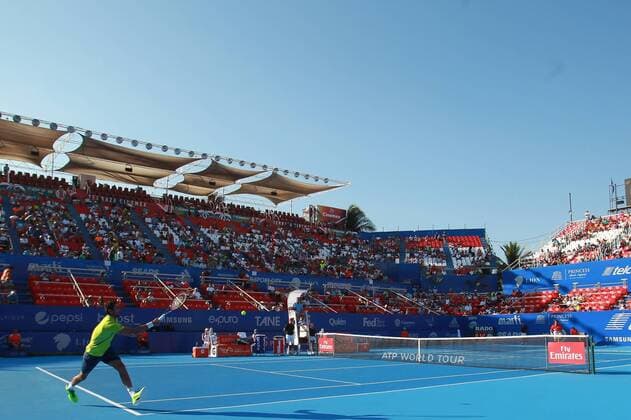 Croatian tennis player Marin Cilic and US Ryan Harrison in action during a Mexico Tennis Open match held in Acapulco, Guerrero, Mexico, 23 February 2016. MEXICO TENNIS OPEN !ACHTUNG: NUR REDAKTIONELLE NUTZUNG!  MEX06 20160224-635918751359161413