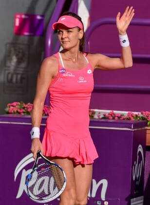 Agnieszka Radwanska of Poland celebrates victory after the women s singles second round match against Kateryna Bondarenko of Ukraine at the WTA Tennis Damen Qatar Open 2016 in Doha, Qatar, Feb. 23, 2016. Radwanska won 2-0. ) (SP)QATAR-DOHA-TENNIS-QATAR OPEN 2016-WOMEN S SINGLES Nikku 