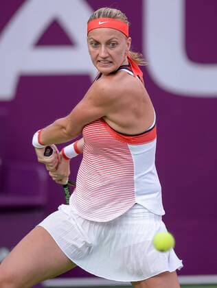 Petra Kvitova of the Czech Republic competes during the women s singles second round match against Barbora Strycova of the Czech Republic at the WTA Tennis Damen Qatar Open 2016 in Doha, Qatar, Feb. 23, 2016. Kvitova won 2-0. ) (SP)QATAR-DOHA-TENNIS-QATAR OPEN 2016-WOMEN S SINGLES Nikku 