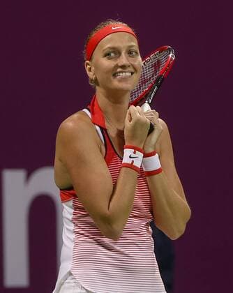 Petra Kvitova of the Czech Republic reacts during the women s singles second round match against Barbora Strycova of the Czech Republic at the WTA Tennis Damen Qatar Open 2016 in Doha, Qatar, Feb. 23, 2016. Kvitova won 2-0. ) (SP)QATAR-DOHA-TENNIS-QATAR OPEN 2016-WOMEN S SINGLES Nikku 