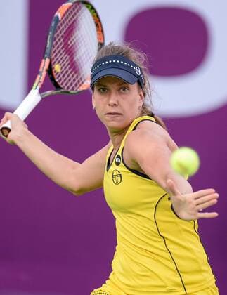 Barbora Strycova of the Czech Republic competes during the women s singles second round match against Petra Kvitova of the Czech Republic at the WTA Tennis Damen Qatar Open 2016 in Doha, Qatar, Feb. 23, 2016. Kvitova won 2-0. ) (SP)QATAR-DOHA-TENNIS-QATAR OPEN 2016-WOMEN S SINGLES Nikku 
