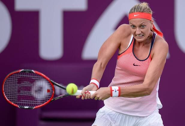 Petra Kvitova of the Czech Republic competes during the women s singles second round match against Barbora Strycova of the Czech Republic at the WTA Tennis Damen Qatar Open 2016 in Doha, Qatar, Feb. 23, 2016. Kvitova won 2-0. ) (SP)QATAR-DOHA-TENNIS-QATAR OPEN 2016-WOMEN S SINGLES Nikku 