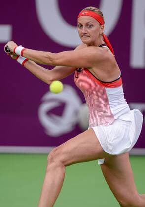 Petra Kvitova of the Czech Republic competes during the women s singles second round match against Barbora Strycova of the Czech Republic at the WTA Tennis Damen Qatar Open 2016 in Doha, Qatar, Feb. 23, 2016. Kvitova won 2-0. ) (SP)QATAR-DOHA-TENNIS-QATAR OPEN 2016-WOMEN S SINGLES Nikku 