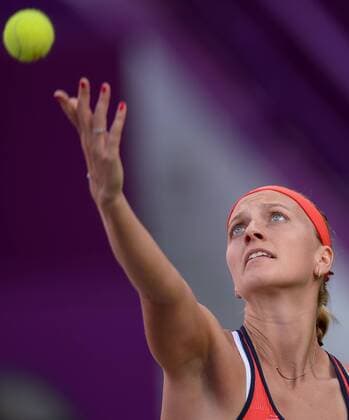 Petra Kvitova of the Czech Republic competes during the women s singles second round match against Barbora Strycova of the Czech Republic at the WTA Tennis Damen Qatar Open 2016 in Doha, Qatar, Feb. 23, 2016. Kvitova won 2-0. ) (SP)QATAR-DOHA-TENNIS-QATAR OPEN 2016-WOMEN S SINGLES Nikku 