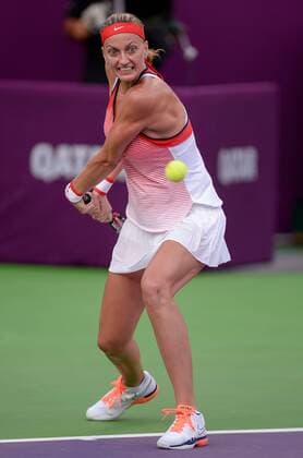 Petra Kvitova of the Czech Republic competes during the women s singles second round match against Barbora Strycova of the Czech Republic at the WTA Tennis Damen Qatar Open 2016 in Doha, Qatar, Feb. 23, 2016. Kvitova won 2-0. ) (SP)QATAR-DOHA-TENNIS-QATAR OPEN 2016-WOMEN S SINGLES Nikku 