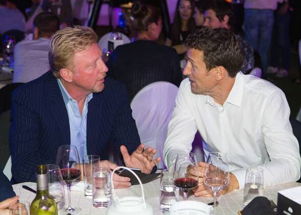 Dubai ATP Tennis Herren Players Party,L-R. Boris Becker im Gespraech mit Patrik Kuehnen,privat, Tennis - Dubai Duty Free Tennis Championships - ATP - - Dubai - - United Arab Emirates - 23 February 2016.