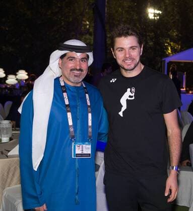 Dubai ATP Tennis Herren Players Party, Stan Stanislas Wawrinka (SUI) und Turnier Direktor Salah Tahlak, Tennis - Dubai Duty Free Tennis Championships - ATP - - Dubai - - United Arab Emirates - 23 February 2016. Â
