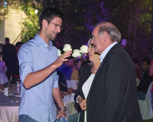 Dubai ATP Tennis Herren Players Party, Novak Djokovic (SRB) im Gespraech mit Dubai Duty Free Chef Colm McLoughlin, Tennis - Dubai Duty Free Tennis Championships - ATP - - Dubai - - United Arab Emirates - 23 February 2016. Â