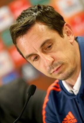 SOCCER - EL, Rapid vs Valencia VIENNA,AUSTRIA,24.FEB.16 - SOCCER - UEFA Europa League, Round of 32, SK Rapid Wien vs Valencia CF, preview, press conference PK Pressekonferenz Valencia. Image shows head coach Gary Neville (Valencia). Keywords: Wien Energie. GEPAxpictures xChristianxOrt