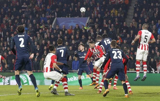 during the UEFA Champions League Round of 16, First leg match between PSV Eindhoven and Atletico Madrid on February 24, 2016 at the Philips stadium in Eindhoven, The Netherlands. PSV v Atletico Madrid UEFA Champions League 2015 2016 xVIxJeroenxPutmansxIVx 5036839