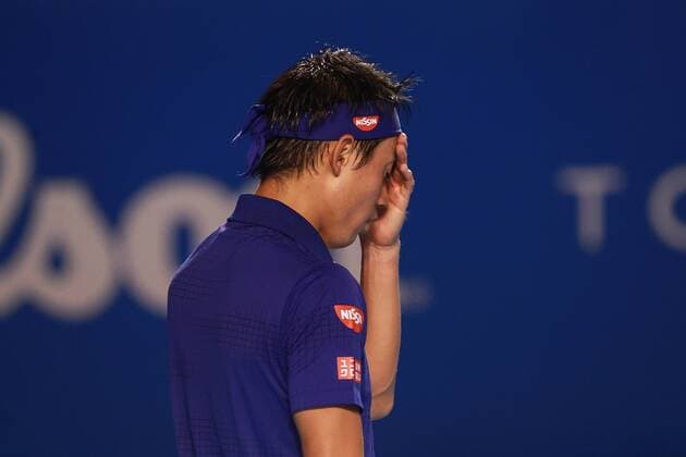 Japanese Kei Nishikori reacts, at the game against US. Sam Querrey, during the third day of activities of the mexican Open 2016 in Acapulco, Mexico, 24 February 2016. . ABIERTO MEXICANO DE TENIS !ACHTUNG: NUR REDAKTIONELLE NUTZUNG!  MEX42 20160225-635919760474506215