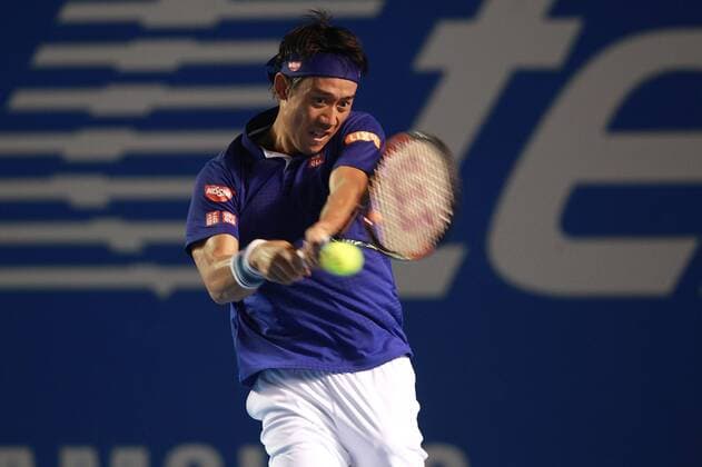 Japanese Kei Nishikori returns a ball against US. Sam Querrey, during the third day of activities of the mexican Open 2016 in Acapulco, Mexico, 24 February 2016. . ABIERTO MEXICANO DE TENIS !ACHTUNG: NUR REDAKTIONELLE NUTZUNG!  MEX46 20160225-635919761096634215