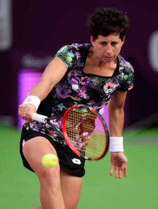 (160225) -- DOHA, Feb. 25, 2016 -- Carla Suarez Navarro of Spain competes during the singles third round match against Timea Bacsinszky of Switzerland at the WTA Tennis Damen Qatar Open 2016 in Doha, Qatar, Feb. 24, 2016. Carla Suarez Navarro won 2-0. ) (SP)QATAR-DOHA-TENNIS-WTA QATAR OPEN 2016 Nikku 