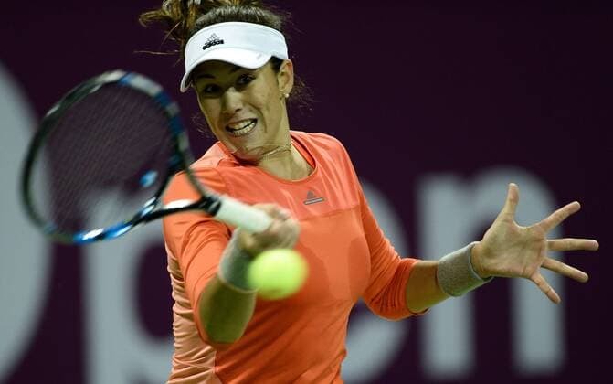 (160225) -- DOHA, Feb. 25, 2016 -- Garbine Muguruza of Spain competes during the singles third round match against Timea Babos of Hungary at the WTA Tennis Damen Qatar Open 2016 in Doha, Qatar, Feb. 24, 2016. Garbine Muguruza won 2-0. ) (SP)QATAR-DOHA-TENNIS-WTA QATAR OPEN 2016 Nikku 