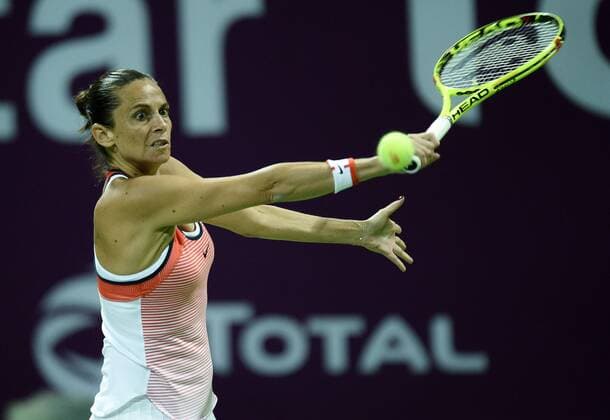 (160225) -- DOHA, Feb. 25, 2016 -- Roberta Vinci of Italy competes during the singles third round match against Cagla Buyukakcay of Turkey at the WTA Tennis Damen Qatar Open 2016 in Doha, Qatar, Feb. 24, 2016. Roberta Vinci won 2-0. ) (SP)QATAR-DOHA-TENNIS-WTA QATAR OPEN 2016 Nikku 
