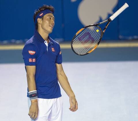 Tennis: Nishikori suffers 2nd-round loss in Acapulco Japan s Kei Nishikori throws his racquet on the court during a second-round match against Sam Querrey of the United States at the Abierto Mexicano Telcel in Acapulco, Mexico, on Feb. 24, 2016. Querrey won 6-4, 6-3. 