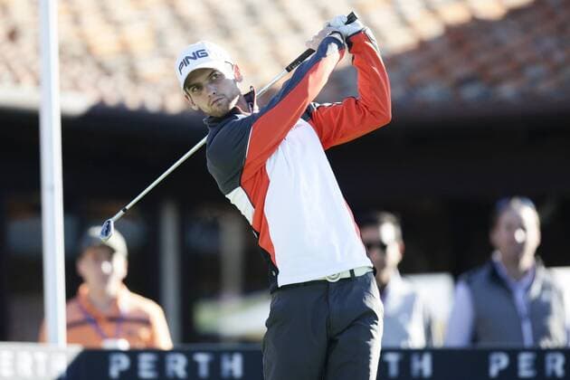 25.02.2016. Perth, Australia. ISPS HANDA Perth International Golf. Daniel Gavins (ENG) hits his first shot for the tournament on tee 1 day 1. xActionxPlusxOperationsx  ActionPlus11710796