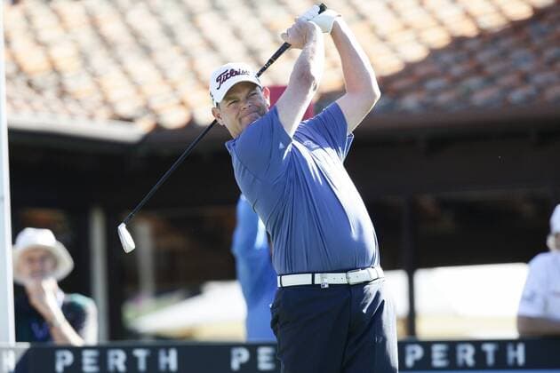25.02.2016. Perth, Australia. ISPS HANDA Perth International Golf. David Drysdale (SCO) hits his first shot for the tournament on tee 1 day 1. xActionxPlusxOperationsx  ActionPlus11710808