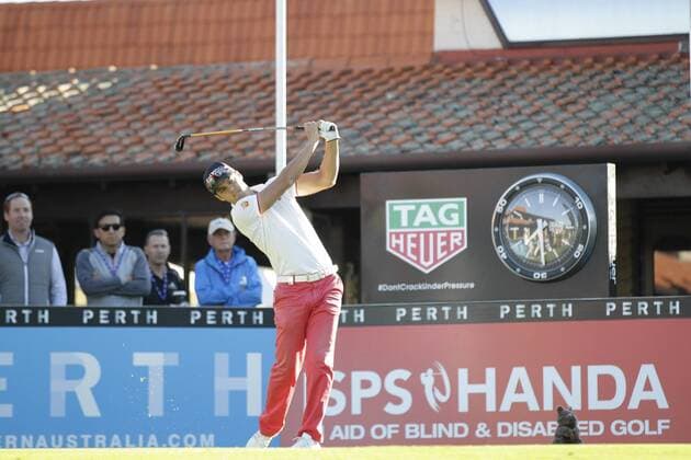 25.02.2016. Perth, Australia. ISPS HANDA Perth International Golf. Borja Virto Astudillo (ESP) hits his first shot for the tournament on tee 1 day 1. xActionxPlusxOperationsx  ActionPlus11710813