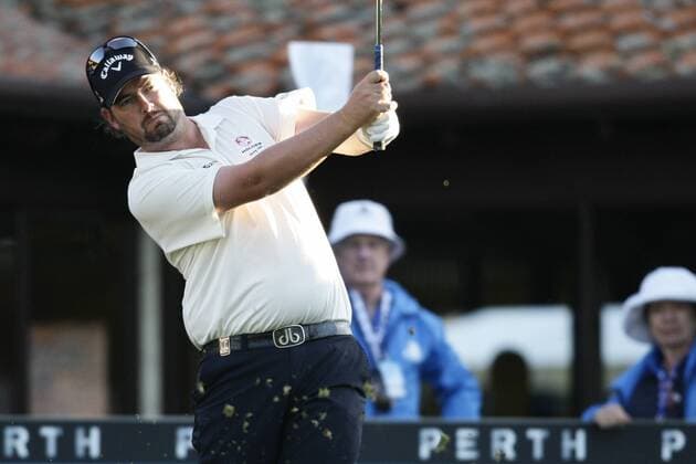 25.02.2016. Perth, Australia. ISPS HANDA Perth International Golf. Ashley Hall (AUS) hits his first shot for the tournament on tee 1 day 1. xActionxPlusxOperationsx  ActionPlus11710817