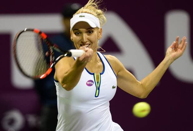 DOHA, Feb. 25, 2016 -- Elena Vesnina of Russia competes during the women s singles quarterfinal match against Carla Suarez Navarro of Spain at the WTA Tennis Damen Qatar Open 2016 in Doha, Qatar, Feb. 25, 2016. Carla Suarez Navarro won 2-0. ) (SP)QATAR-DOHA-TENNIS-WTA QATAR OPEN 2016 Nikku 