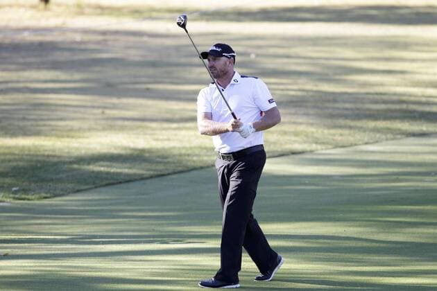 26.02.2016. Perth, Australia. ISPS HANDA Perth International Golf. David Bransdon (AUS) watches his shot on the 11th fairway during day 2. xDavidxWoodleyx  ActionPlus11711139