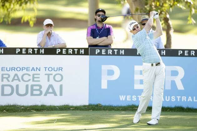 26.02.2016. Perth, Australia. ISPS HANDA Perth International Golf. Brad Kennedy (AUS) plays off the 13th tee during day 2. xDavidxWoodleyx  ActionPlus11711168