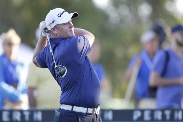 26.02.2016. Perth, Australia. ISPS HANDA Perth International Golf. Marcus Fraser (AUS) tees off on the 10th to start day 2. xDavidxWoodleyx  ActionPlus11711141