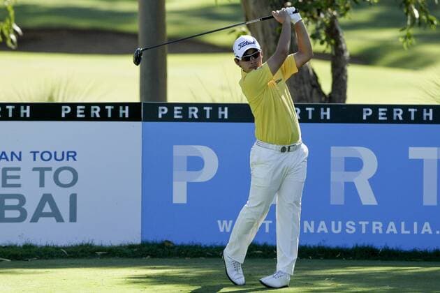 26.02.2016. Perth, Australia. ISPS HANDA Perth International Golf. Masahiro Kawamura (JPN) plays off the 13 tee during day 2. xDavidxWoodleyx  ActionPlus11711146