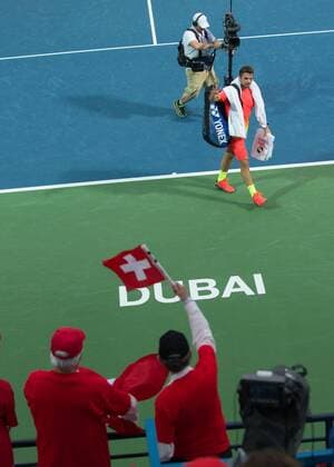 Dubai Tennis Feature, Schweizer Fans verabschieden Stan Stanislas Wawrinka nach seinem Sieg, Tennis - Dubai Duty Free Tennis Championships - ATP Tennis Herren - - Dubai - - United Arab Emirates - 26 February 2016. Â