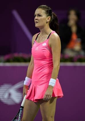(160227) -- DOHA, Feb. 26, 2016 -- Agnieszka Radwanska of Poland reacts during the women s singles semi-final match against Carla Suarez Navarro of Spain at the WTA Tennis Damen Qatar Total Open 2016 in Doha, Qatar Feb. 26, 2016. Carla Suraez Navarro won 2-0. ) (SP)QATAR-DOHA-TENNIS-WTA QATAR OPEN 2016 Nikku 