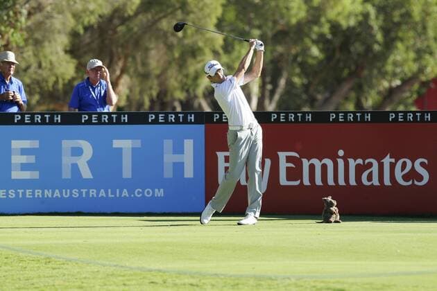 27.02.2016. Perth, Australia. ISPS HANDA Perth International Golf. Gregory Bourdy (FRA) tees off on the third hole during day 3. xDavidxWoodleyx  ActionPlus11711517
