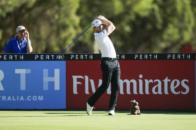 27.02.2016. Perth, Australia. ISPS HANDA Perth International Golf. Stuart Manley (WAL) drives the ball out of bounds from the third tee on day three. xDavidxWoodleyx  ActionPlus11711522