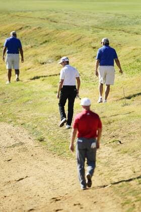27.02.2016. Perth, Australia. ISPS HANDA Perth International Golf. Stuart Manley (WAL) and Peter Lonard (AUS) looks for Manleys ball he hit it out of bounds from the third tee during day three. xDavidxWoodleyx  ActionPlus11711523