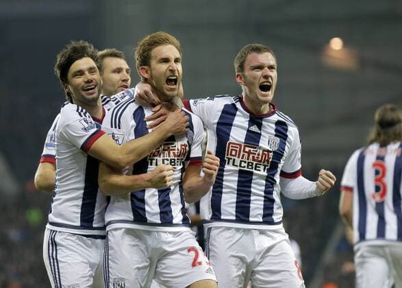 Craig Dawson (centre) celebrates scoring the second goal of the game for West Bromwich Albion - Football - Barclays Premier League - West Bromwich Albion vs Crystal Palace - The Hawthorns West Bromwich - Season 2015 2016 - 27th February 2016 - Photo Malcolm Couzens Sportimage EDITORIAL USE ONLY. No use with unauthorised audio, video, data, fixture lists, club league logos or live services. Online in-match use limited to 120 images, no video emulation. No use in betting, games or single club league player publications.