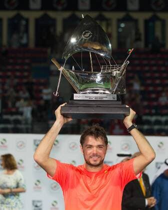 Sieger Stan Stanislas Wawrinka (SUI) mit dem Pokal,Siegerehrung, Tennis - Dubai Duty Free Tennis Championships - ATP Tennis Herren - - Dubai - - United Arab Emirates - 27 February 2016. Â