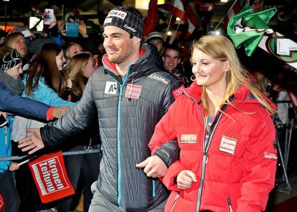 ALPINE SKIING - FIS WC Hinterstoder HINTERSTODER,AUSTRIA,27.FEB.16 - ALPINE SKIING - FIS World Cup, Super G, men. Image shows Vincent Kriechmayr (AUT), award ceremony. GEPAxpictures xM.xOberlaender