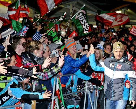 ALPINE SKIING - FIS WC Hinterstoder HINTERSTODER,AUSTRIA,27.FEB.16 - ALPINE SKIING - FIS World Cup, Super G, men. Image shows Marcel Hirscher (AUT), award ceremony. GEPAxpictures xM.xOberlaender