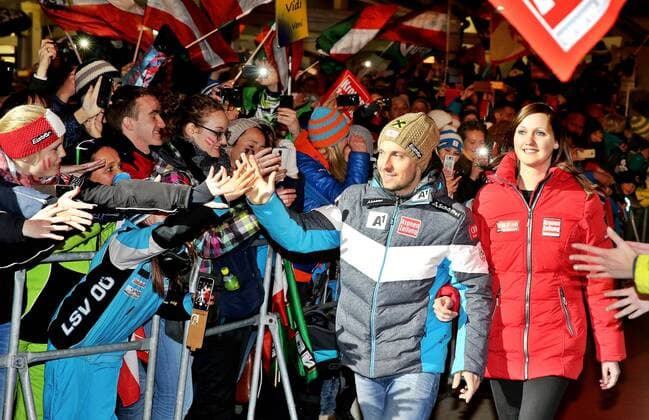 ALPINE SKIING - FIS WC Hinterstoder HINTERSTODER,AUSTRIA,27.FEB.16 - ALPINE SKIING - FIS World Cup, Super G, men. Image shows Marcel Hirscher (AUT), award ceremony. GEPAxpictures xM.xOberlaender