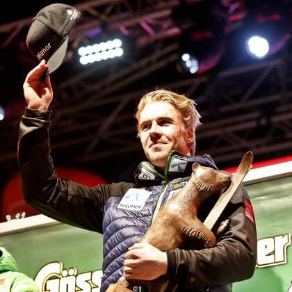 ALPINE SKIING - FIS WC Hinterstoder HINTERSTODER,AUSTRIA,27.FEB.16 - ALPINE SKIING - FIS World Cup, Super G, men. Image shows Aleksander Aamodt Kilde (NOR), award ceremony. GEPAxpictures xM.xOberlaender