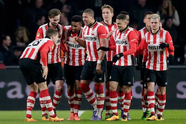 (L-R) Marco van Ginkel of PSV, Davy Propper of PSV, Jurgen Locadia of PSV, Jeffrey Bruma of PSV, Luuk de Jong of PSV, Santiago Arias of PSV, Maxime Lestienne of PSV during the Dutch Eredivisie match between PSV Eindhoven and ADO Den Haag at the Phillips stadium on February 27, 2016 in Eindhoven, The Netherlands PSV Eindhoven v ADO Den Haag Dutch Eredivisie 2015 2016 xVIxxIVx 5057695