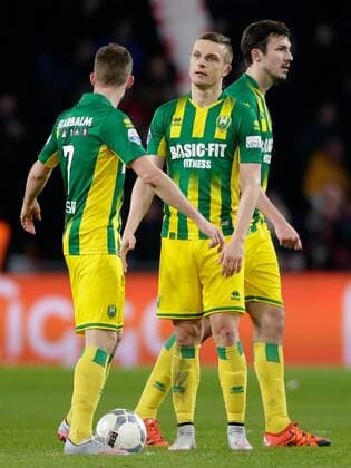 (L-R) Kevin Jansen of ADO Den Haag, Timothy Derijck of ADO Den Haag during the Dutch Eredivisie match between PSV Eindhoven and ADO Den Haag at the Phillips stadium on February 27, 2016 in Eindhoven, The Netherlands PSV Eindhoven v ADO Den Haag Dutch Eredivisie 2015 2016 xVIxxIVx 5058075