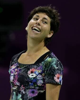 Carla Suarez Navarro of Spain celebrates after winning the women s singles final against Jelena Ostapenko of Latvia at the WTA Tennis Damen Qatar Total Open 2016 at the International Khalifa Tennis Complex in Doha, Qatar February 27, 2016. Carla Suarez Navarro won 2-1 and claimed the title. ) (SP)QATAR-DOHA-TENNIS-WTA QATAR OPEN 2016 Nikku 