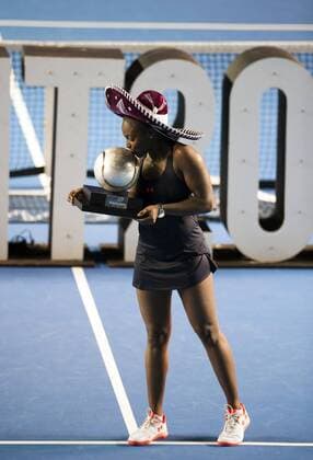 United States Sloane Stephens poses with the trophy during the awarding ceremony after the women s single final against Dominika Cibulkova of Slovakia at the Mexican Tennis Open 2016 in Acapulco, Mexico, Feb. 27, 2016. Sloane Stephens won 2-1 to claim the title. Jesus Espinosa) (rtg) (SP)MEXICO-ACAPULCO-TENNIS-MEXICAN OPEN e JESUSxESPINOSA 