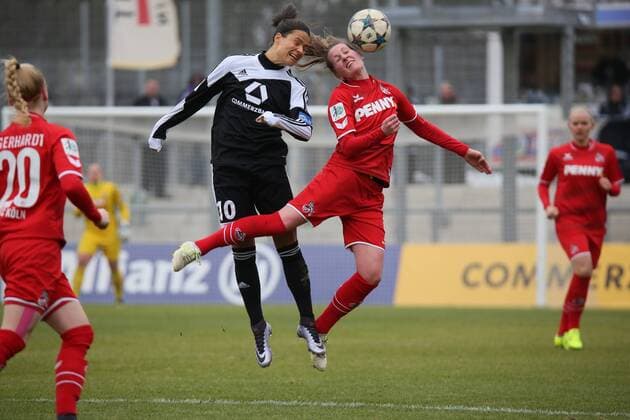 Dzsenifer Marozsan (FFC) gegen Virginia Kirchberger (Köln) - 1. FFC Frankfurt vs. 1. FC Köln, Stadion am Brentanobad