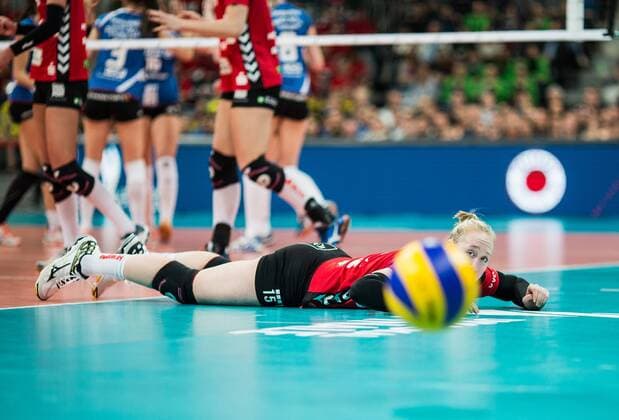 Mannheim, Deutschland, 28.02.2016: Volleyball DVV Pokalfinale 2016 - Finale der Frauen - Allianz MTV Stuttgart - Dresdner SC. Michelle Bartsch (Dresden 15)