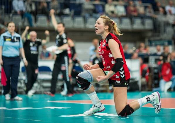 Mannheim, Deutschland, 28.02.2016: Volleyball DVV Pokalfinale 2016 - Finale der Frauen - Allianz MTV Stuttgart - Dresdner SC. Katharina Schwabe (Dresden 16)